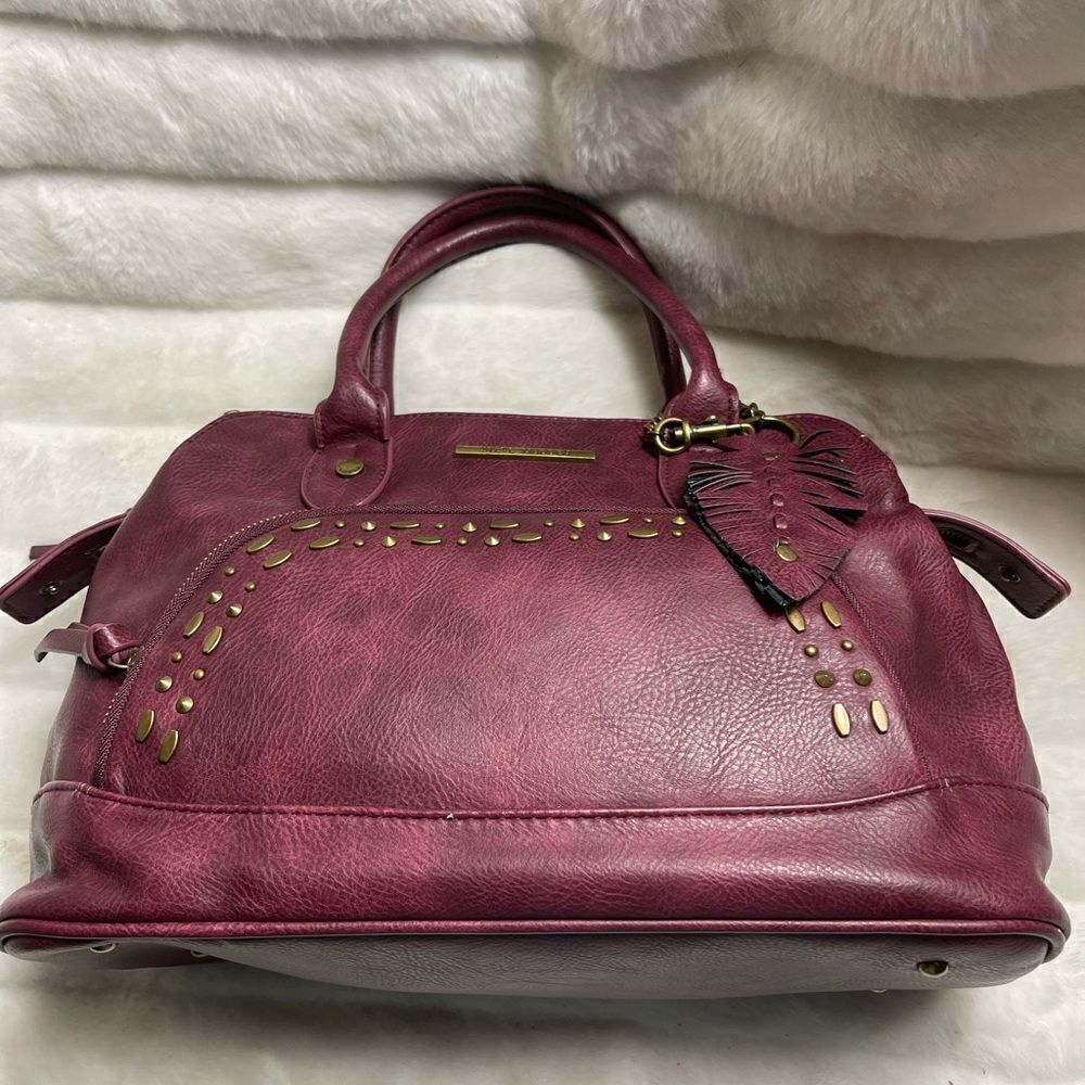 Steve Madden burgundy faux leather satchel with rustic studs accent. - Picture 5 of 16